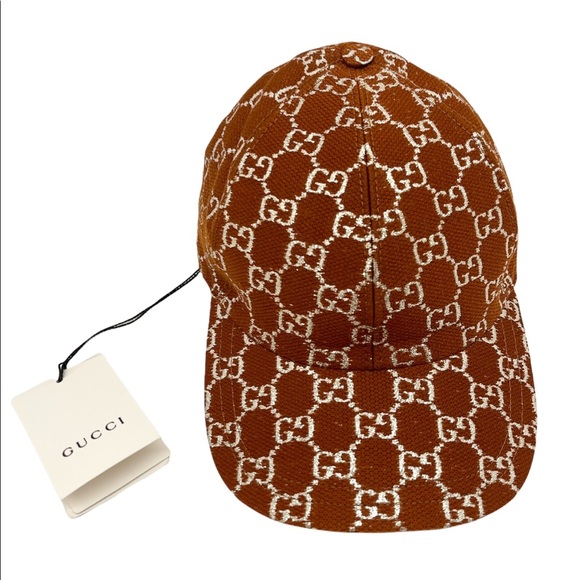 Gucci New GG Logo Monogrammed Brown Silver Sz. M Baseball Cap - Picture 7 of 12